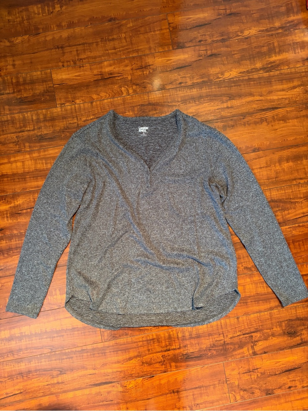 Lands' End Heather Gray Women's Lightweight V-Neck Sweater | Size Medium
